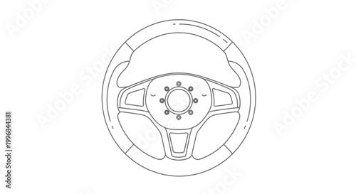 Modern car steering wheel line art icon, simple outline vector illustration