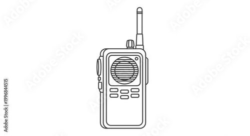 Handheld radio transceiver line art icon, portable communication device, walkie-talkie outline illustration
