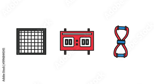 Tennis Icons Set Racket Ball Net Court Flat Vector