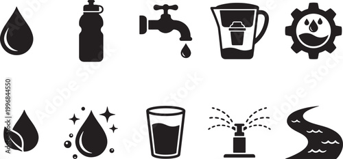 Black and white of coffee cup, coffee beans, coffee maker, and coffee accessories coffee pot