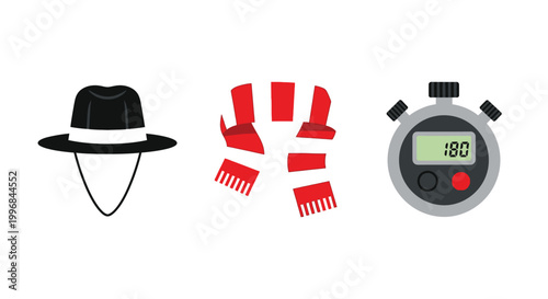 Cricket Sport Icons Set Bat Ball Pads Gloves Flat Design