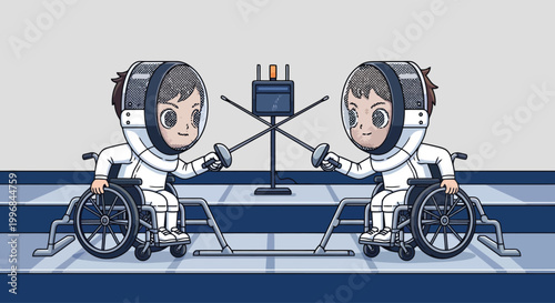 Two astronauts in wheelchairs competing in space themed scene.