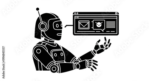 cartoon robot reading a big book in a fun vector illustration style