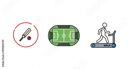 Cricket Match Icons Set Bat Ball Helmet Stumps Vector Design