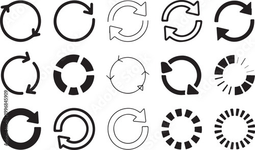 Loading and progress circular update symbols for web interface navigation ui.