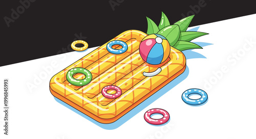 Colorful pineapple floatie with beach ball.