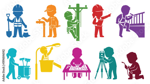 Construction and Trades Workforce Glyph Icons Set - Diverse Professions