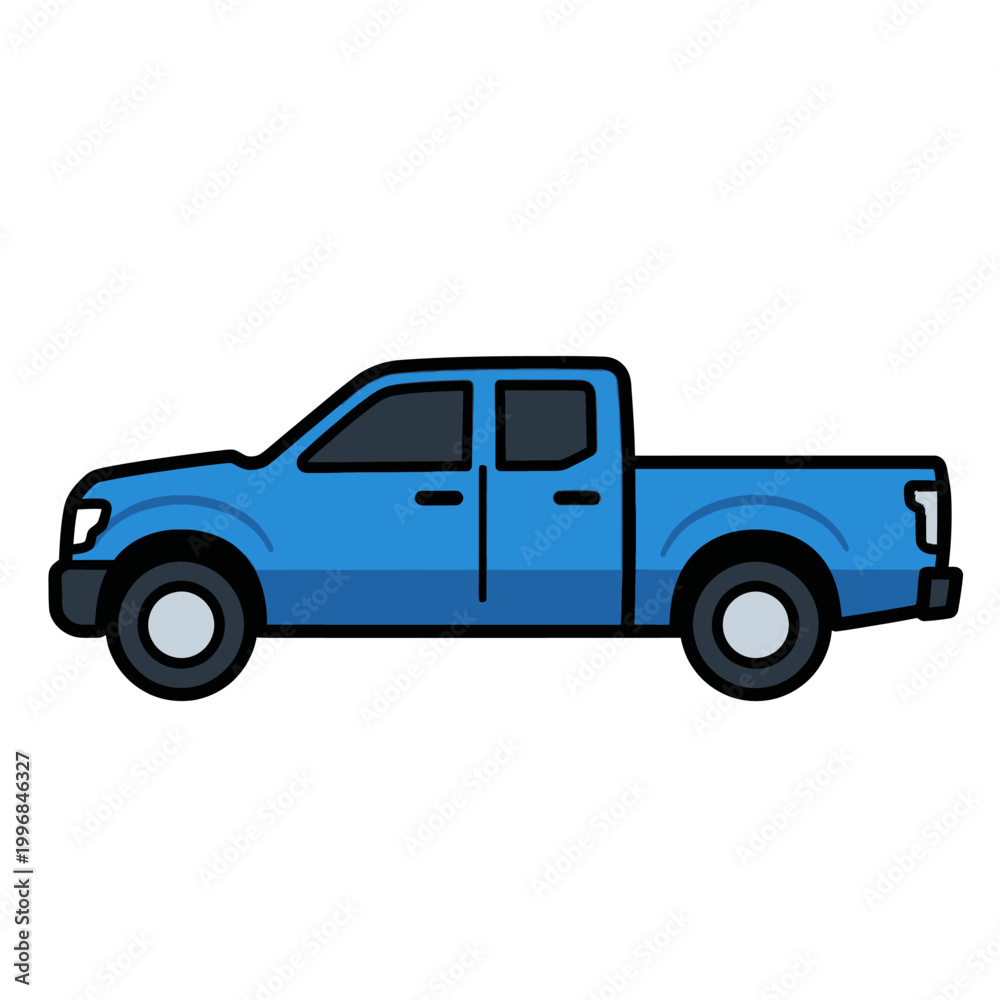 Obraz premium Blue Pickup Truck Side View Illustration on White Background