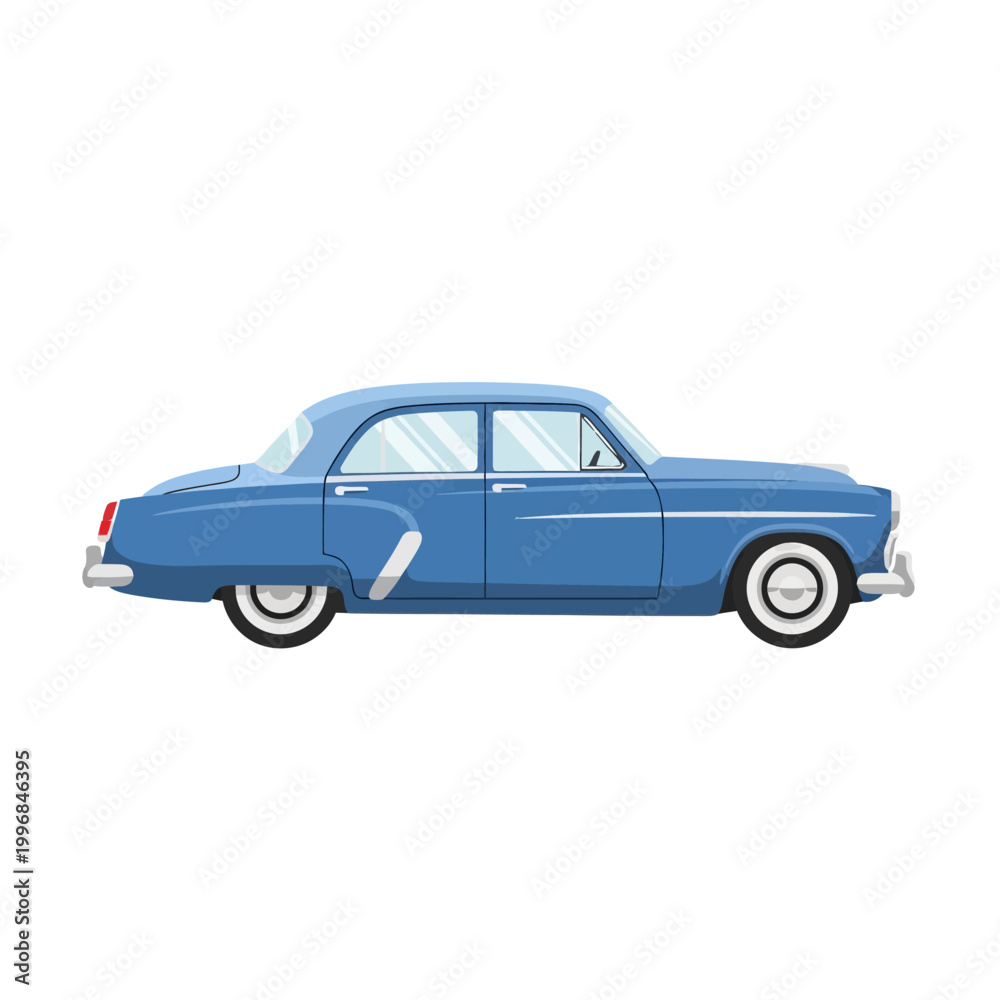 Obraz premium Blue Vintage Sedan Car Illustration. Retro Classic Automobile, Isolated on White Background