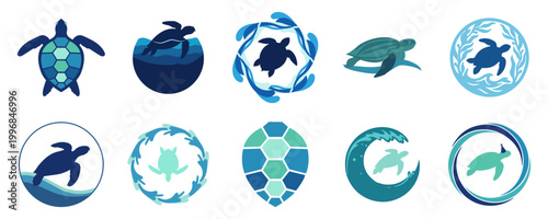 Set of Sea Turtle Vector Icons and Graphics