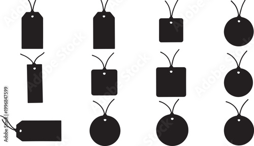 Black and white of four stylized plant including cactus, tree, and potted plant cactus houseplant