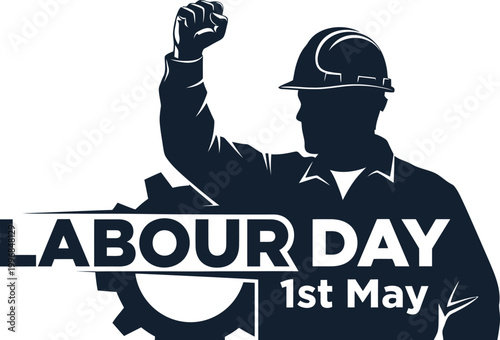 labour day worker silhouette with raised fist