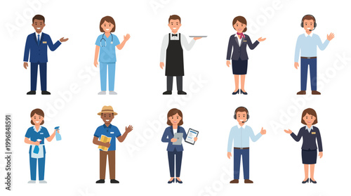 Diverse Professionals in Uniforms: Service, Healthcare, Business, and More