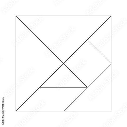 Tangram puzzle outline shapes. Thin line geometric form chinese game. Vector