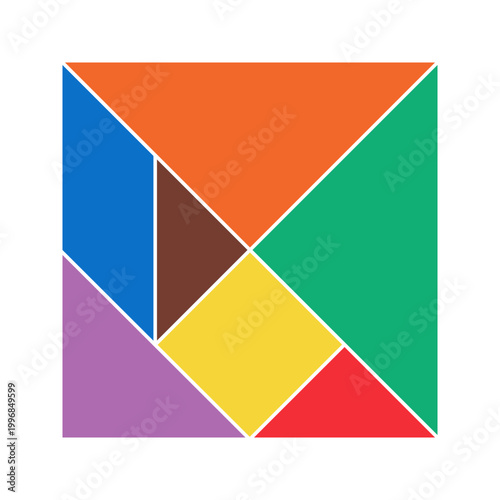 Colorful Tangram game. Geometric shapes puzzle. Triangles chinese figures. Vector