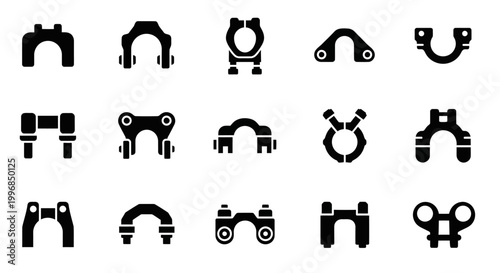 Industrial Pipe Fittings, Black Plumbing Icons, Vector Pipework Symbols, 20 Mechanical Connectors