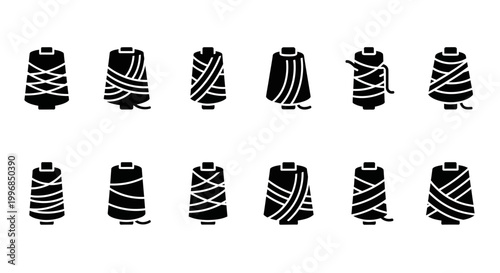 Spool, thread, black, icons, sewing, set, 12 elements, vector graphics