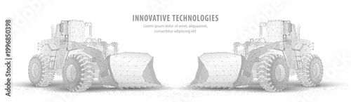 Loader. Abstract 3d wheel heavy loader illustration isolated on white. Construction machinery equipment, earth building bulldozer, earthmoving machine technology, industrial construction concept