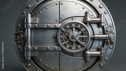 Large metal vault door with combination lock