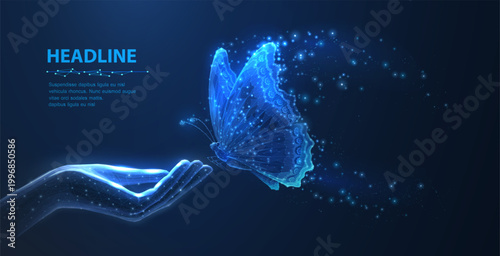 Butterfly. Abstract closeup vector butterfly insect isolated on blue background. Free dream, wildlife nature, creative fantasy fredom, idea inspiration concept. Beautiful environment, flying symbol