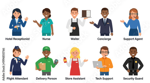 Flat Style Vector Icons of People in Different Professions