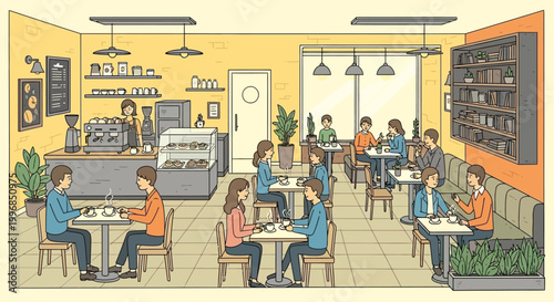 Business people in office cafe meeting teamwork illustration