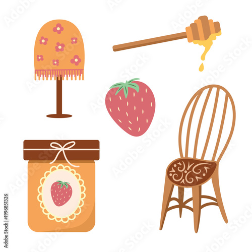 Home comfort set with honey jam and retro chair