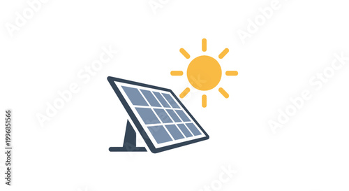 Solar panel with sun illustration.