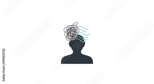 A person's head with swirling thoughts.