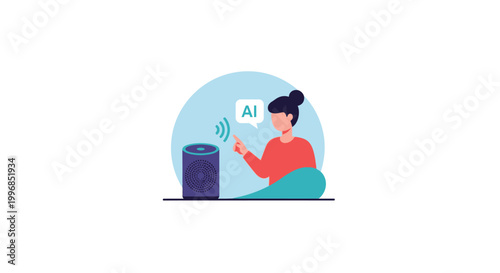 Woman interacting with smart speaker technology.