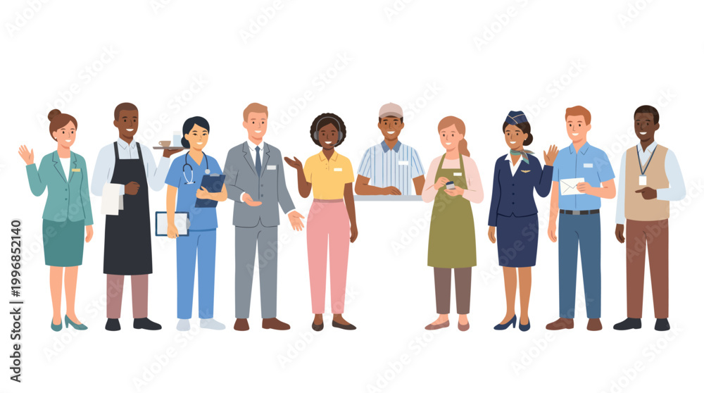 Fototapeta premium Diverse professionals in flat vector art style, careers group illustration