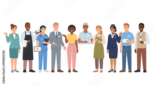 Diverse professionals in flat vector art style, careers group illustration