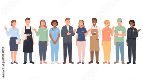 Flat Vector Illustration of Diverse Professionals in Various Occupations
