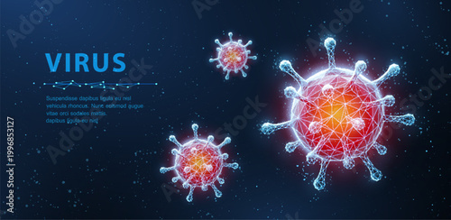 Virus. Abstract vector 3d corona microbe on blue background. Computer virus, allergy bacteria, medical healthcare, microbiology concept. Disease germ, pathogen organism, infectious micro virology