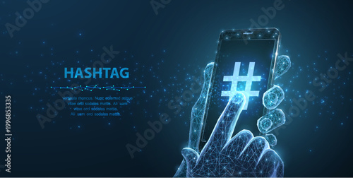 Hashtag. Social networks, digital media, trend, people communication, online business, adiction concept.