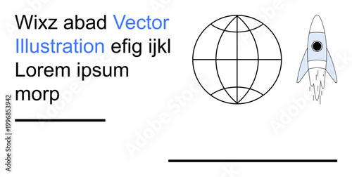 Technology, space exploration, global communication, education, creative design, innovation. Minimal globe sketch and rocket launching with placeholder text. Technology and space exploration concept