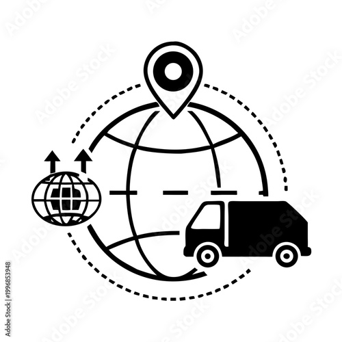 Global Logistics Globe with Truck Icon - International Shipping Symbol