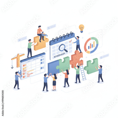 Teamwork Project Planning Task Management Scheduling Isometric Vector Illustration