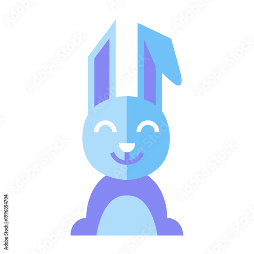Cute blue and purple rabbit illustration, happy bunny character, flat design vector