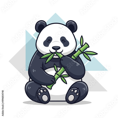 Cute Cartoon Panda Eating Bamboo Illustration