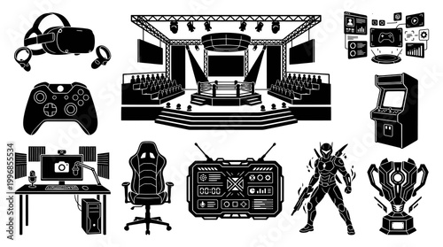 Black  White Glyph Icons for E-sports  Gaming Technology