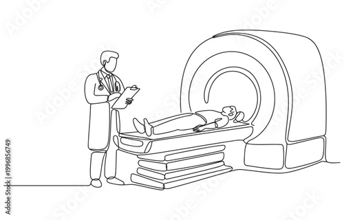 Doctor observing patient undergoing mri scan in medical facility with patient care medical checkup health care imaging examination equipment health screening technology