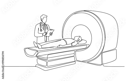 Doctor observing patient undergoing mri scan in medical facility with patient care medical checkup health care imaging examination equipment health screening technology
