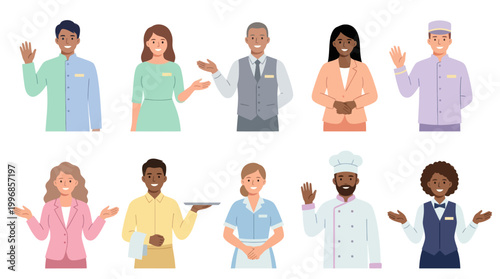Hospitality Staff Characters Vector Art - Diverse People in Uniforms