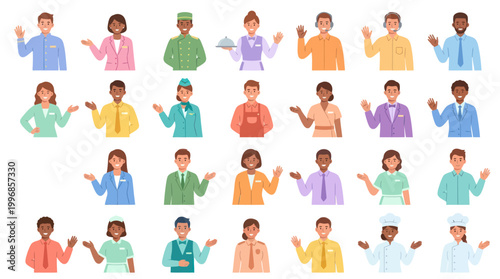 Diverse Service Staff Icons - Hospitality, Retail, Healthcare, Business, Flat Design