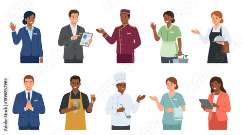 Hospitality Staff Diverse Professions Vector Flat Style