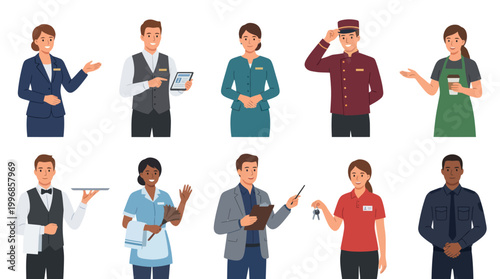 Hospitality and Service Industry Staff Flat Vector Characters Set