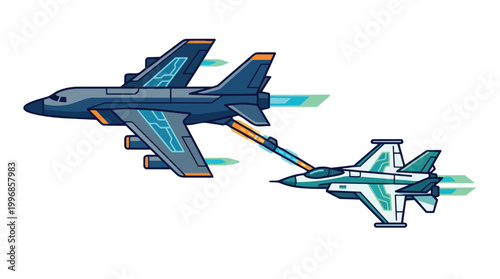 Aerial Refueling Operation Vector Illustration Military Aircraft Inflight Fuel Transfer Support Diverse Workers