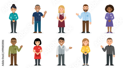 Diverse business professionals waving in flat cartoon style