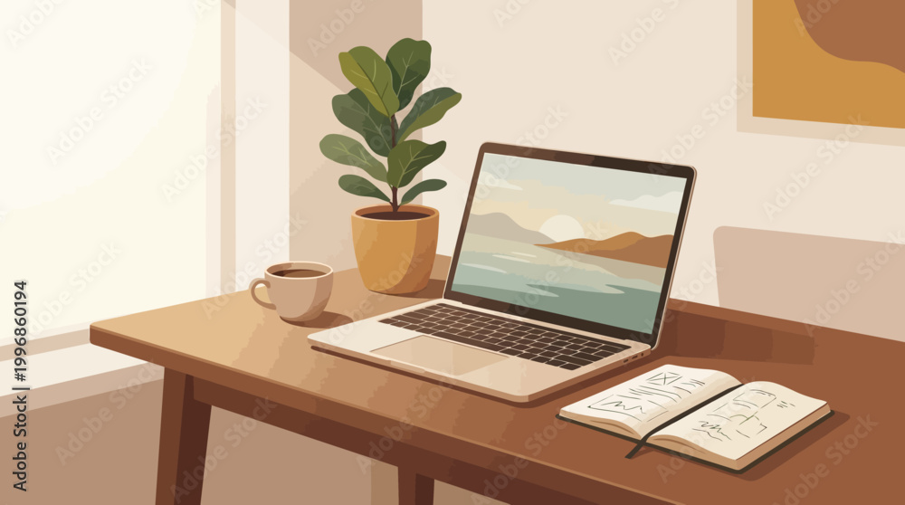 Fototapeta premium Cozy Home Workspace with Laptop